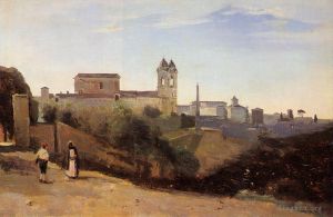 Jean-Baptiste-Camille Corot œuvres - Rome Monte Pinco la Trinita dei Monte Vue depuis le jardin de l'Académie de France