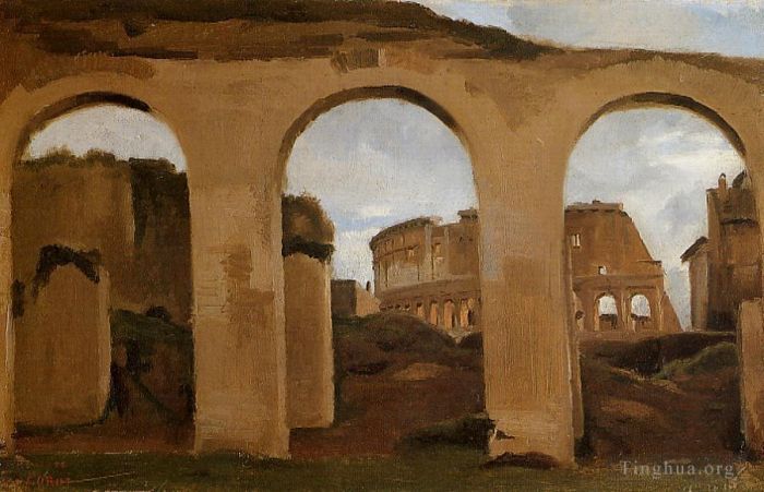Jean-Baptiste-Camille Corot Peinture à l'huile - Rome Le Colisée vu à travers les arches de la basilique de Constantin