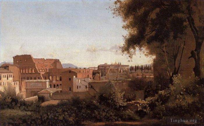 Jean-Baptiste-Camille Corot Peinture à l'huile - Rome Vue depuis les jardins Farnèse midi alias étude du Colisée