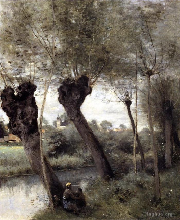 Jean-Baptiste-Camille Corot Peinture à l'huile - Saint Nicolas les Arras Saules au bord de la Scarpe