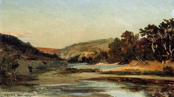 Jean-Baptiste-Camille Corot Peinture à l'huile - L'Aqueduc dans la Vallée