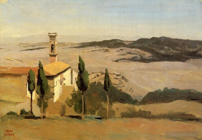 Jean-Baptiste-Camille Corot Peinture à l'huile - Église et clocher de Volterra