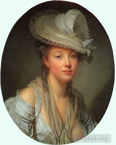 Jean-Baptiste Greuze Peinture à l'huile - Jeune femme au chapeau blanc
