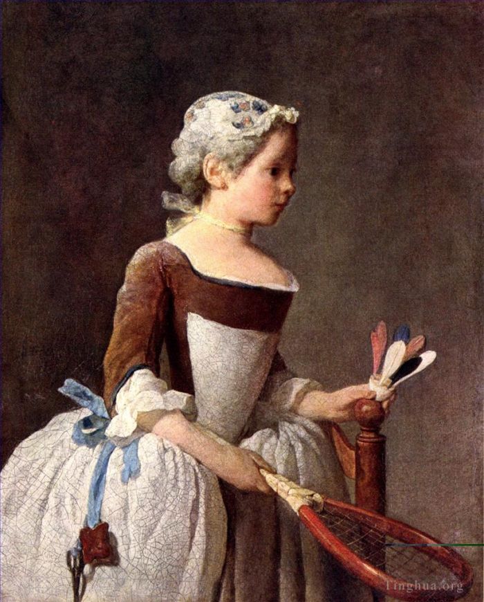Jean-Baptiste-Siméon Chardin Peinture à l'huile - Fille avec une raquette de plumes