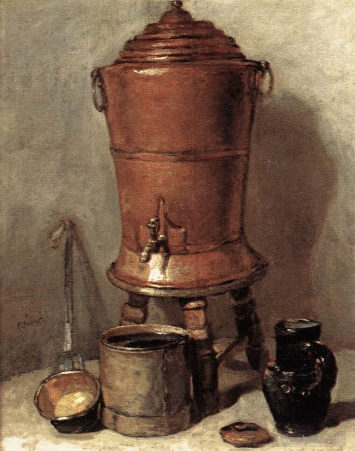 Jean-Baptiste-Siméon Chardin Peinture à l'huile - Le fou à boire en cuivre