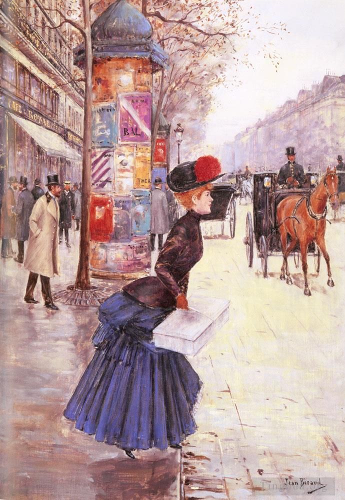 Jean Béraud Peinture à l'huile - Jeune Femme Traversant Le Boulevard