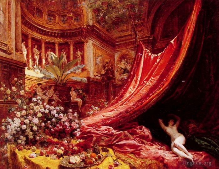 Jean Béraud Peinture à l'huile - Symphonie en rouge et or