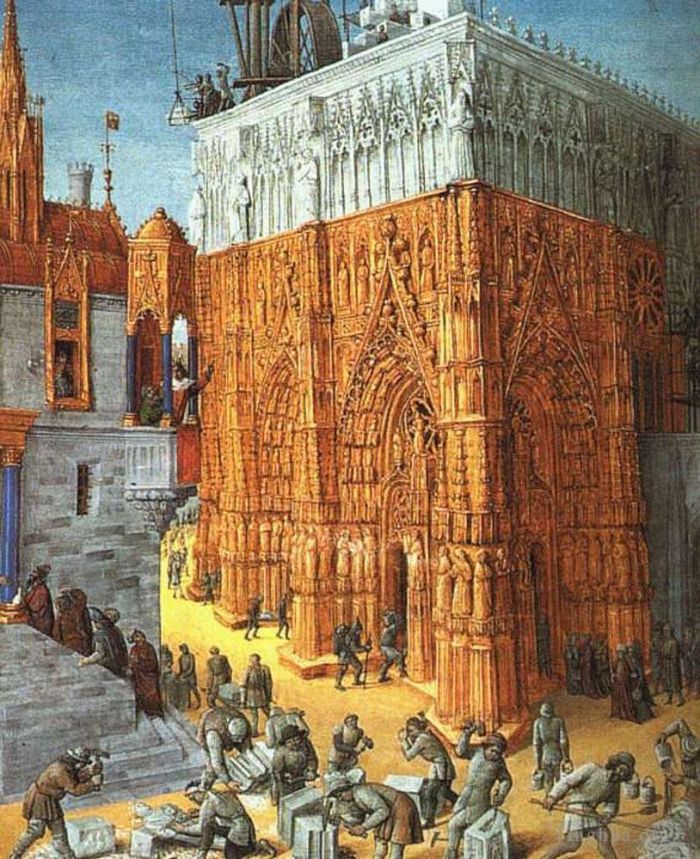 Jehan Fouquet Peinture à l'huile - La construction d'une cathédrale