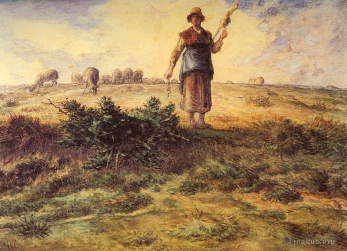 Jean-François Millet Types de peintures - Une bergère et son troupeau