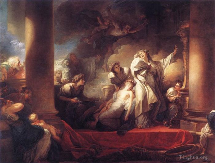 Jean-Honoré Fragonard Peinture à l'huile - Coresus se sacrifie pour sauver Callirhoe