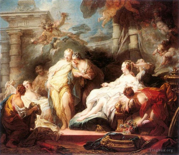 Jean-Honoré Fragonard Peinture à l'huile - Psyché montrant à ses sœurs les cadeaux de Cupidon
