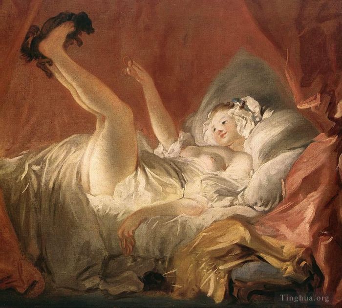 Jean-Honoré Fragonard Peinture à l'huile - Jeune femme jouant avec un chien