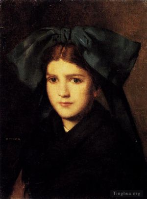 Jean-Jacques Henner œuvres - Un portrait d'une jeune fille avec une boîte dans son chapeau