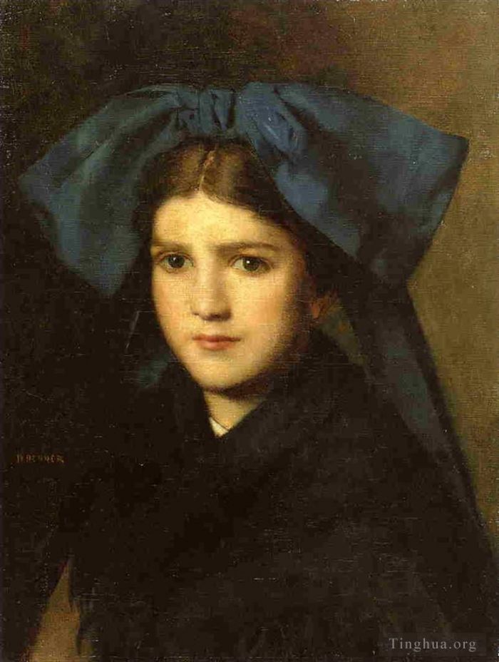 Jean-Jacques Henner Peinture à l'huile - Portrait d'une jeune fille avec un noeud dans les cheveux