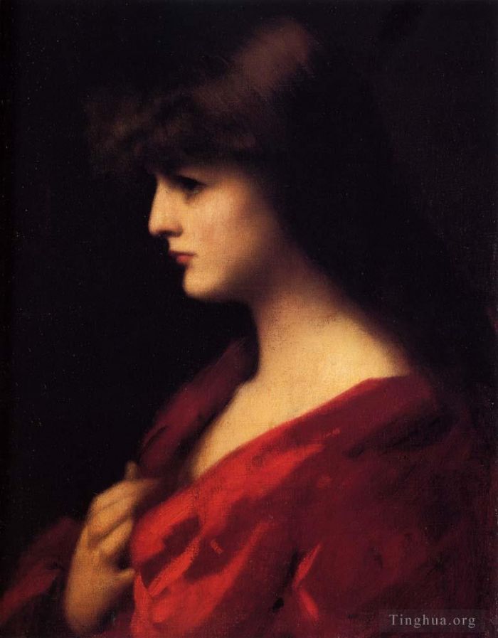 Jean-Jacques Henner Peinture à l'huile - Etude d'une femme en rouge