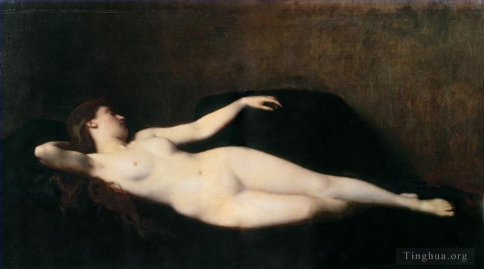 Jean-Jacques Henner Peinture à l'huile - Femme sur le canapé noir