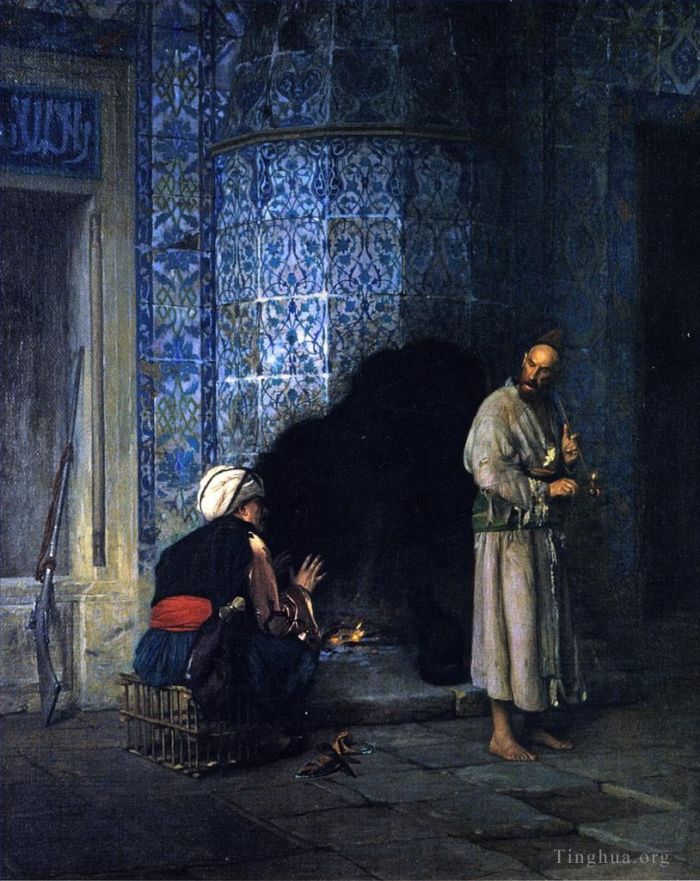 Jean-Léon Gérôme Peinture à l'huile - Une conversation au coin du feu