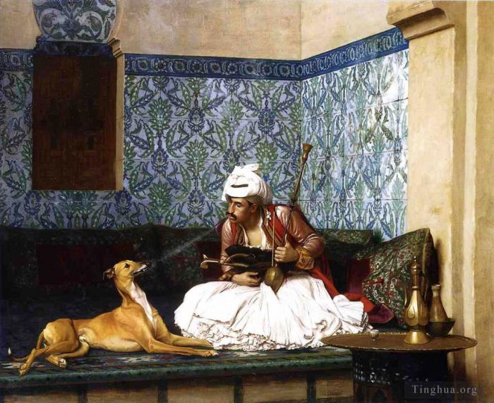 Jean-Léon Gérôme Peinture à l'huile - Arnaut soufflant de la fumée au nez de son chien
