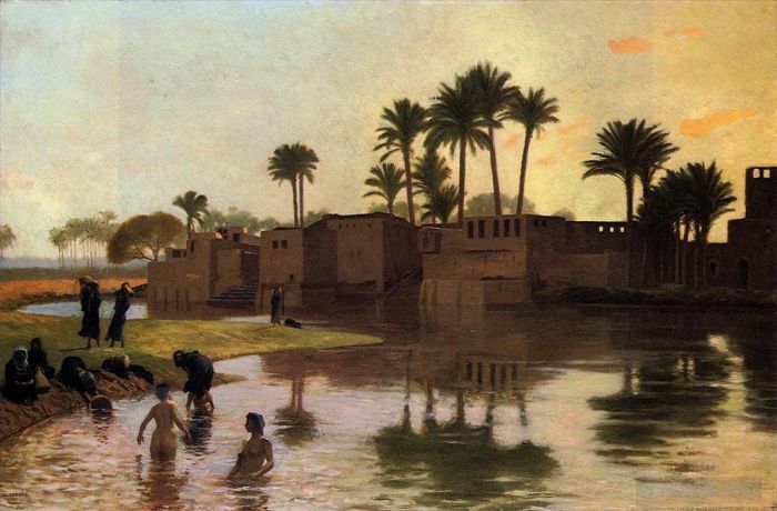 Jean-Léon Gérôme Peinture à l'huile - Baigneurs au bord d'une rivière