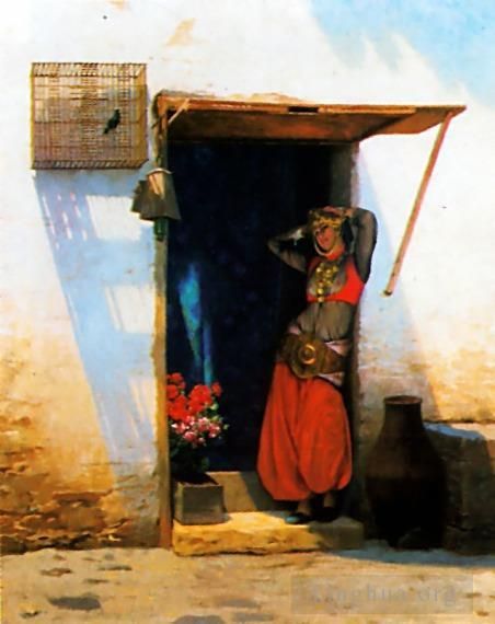 Jean-Léon Gérôme Peinture à l'huile - Femme du Caire à sa porte