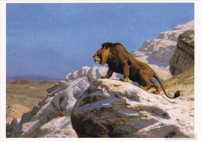 Jean-Léon Gérôme Peinture à l'huile - Lion sur rocher