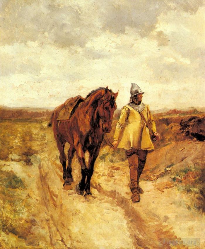 Jean-Louis Ernest Meissonier Peinture à l'huile - Un Homme D'Armes Et Son Cheval
