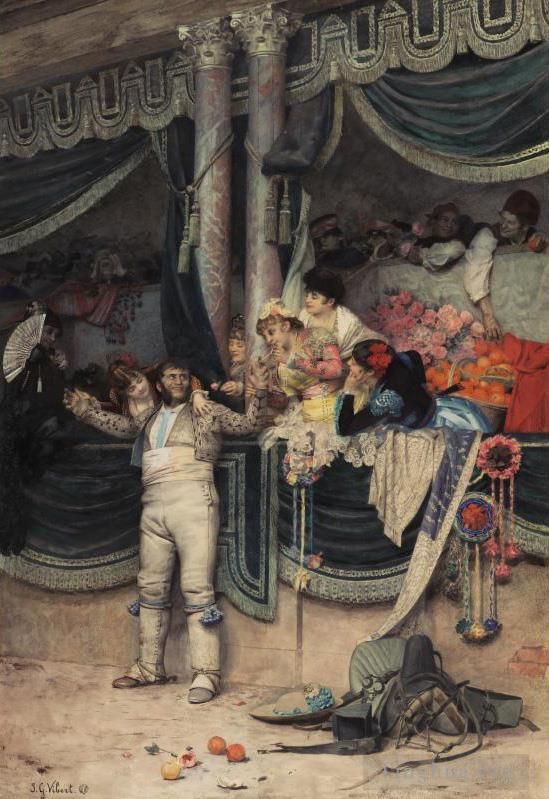 Jehan Georges Vibert Peinture à l'huile - La foule adorant les toreros