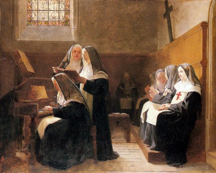Jehan Georges Vibert Peinture à l'huile - La chorale du couvent
