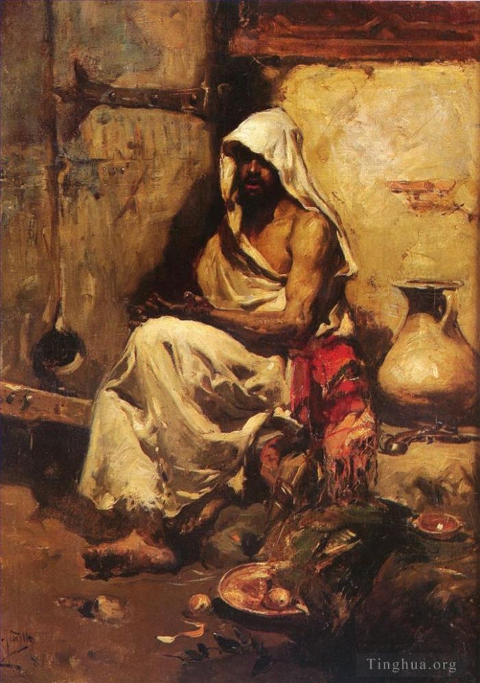 Joaquin Sorolla Peinture à l'huile - Un Arabe Examinando Una Pistola