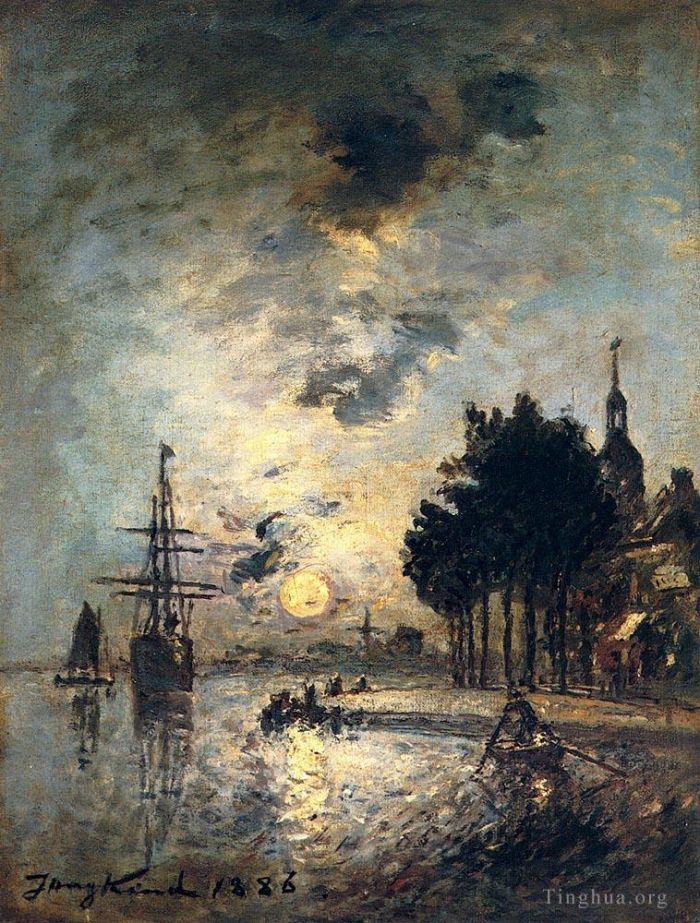 Johan Barthold Jongkind Peinture à l'huile - Clair De Lune