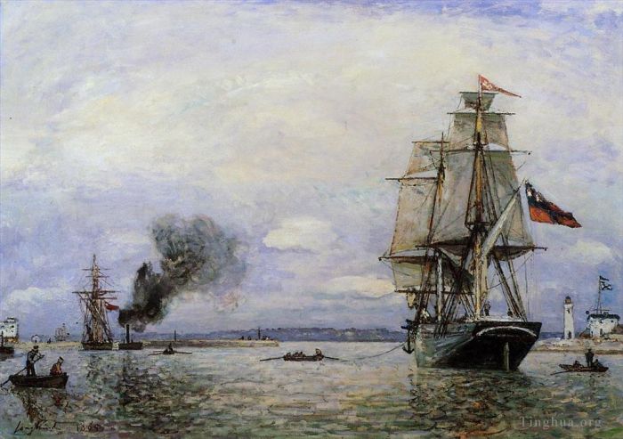 Johan Barthold Jongkind Peinture à l'huile - Quitter le Port de Honfleur