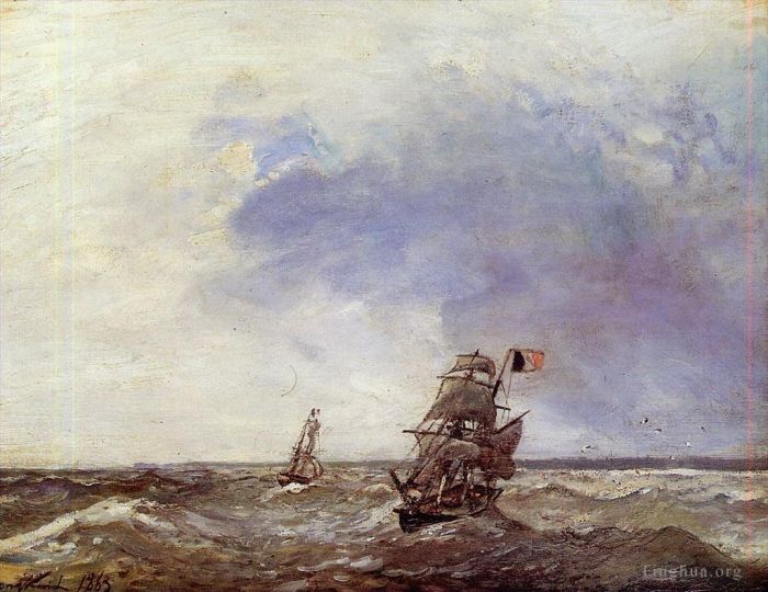 Johan Barthold Jongkind Peinture à l'huile - Navires en mer