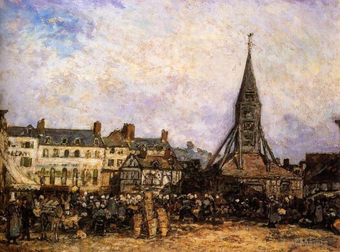 Johan Barthold Jongkind Peinture à l'huile - Le marché de Sainte Catherine Honfleur