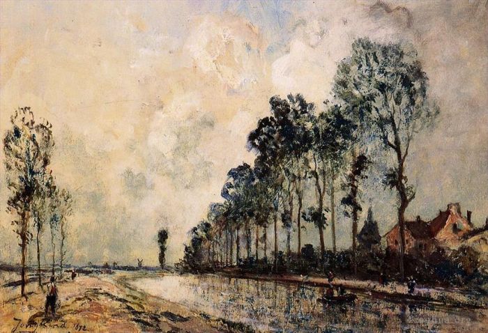 Johan Barthold Jongkind Peinture à l'huile - Le Canal d'Oorcq Aisne