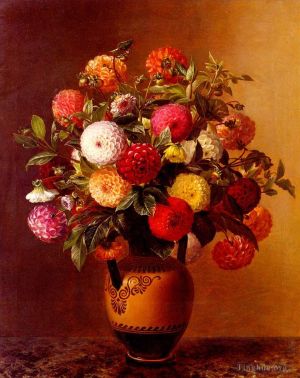 Johan Laurentz Jensen œuvres - Nature Morte De Dahlias Dans Un Vase