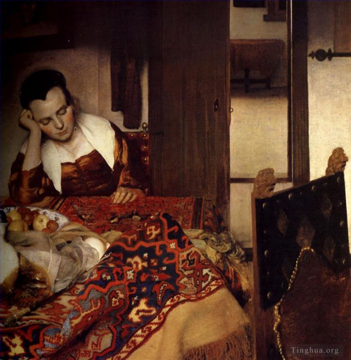 Johannes Vermeer Peinture à l'huile - Une servante endormie