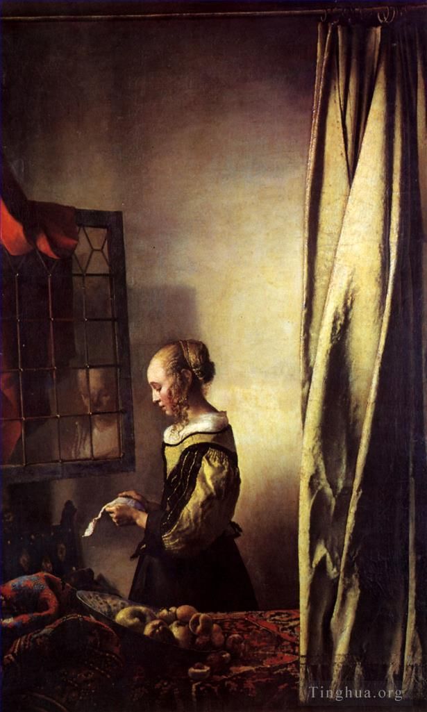 Johannes Vermeer Peinture à l'huile - Fille lisant une lettre à une fenêtre ouverte