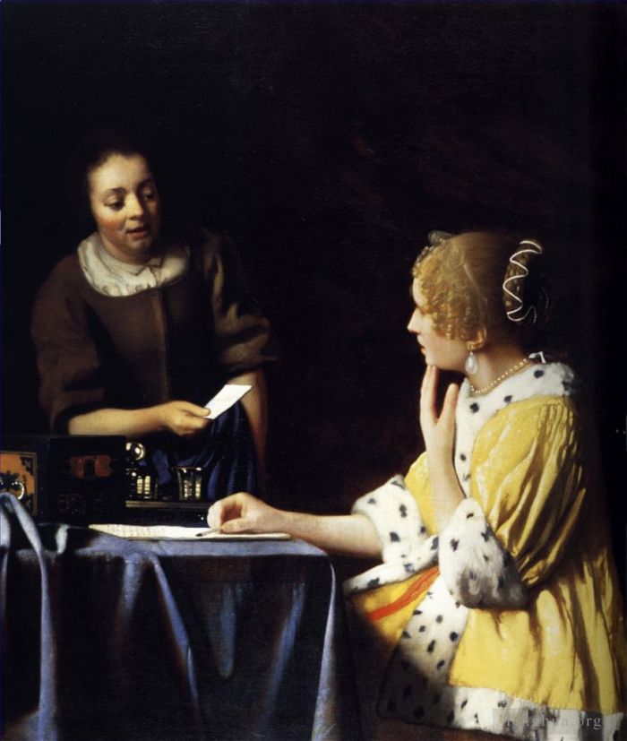 Johannes Vermeer Peinture à l'huile - Maîtresse et servante