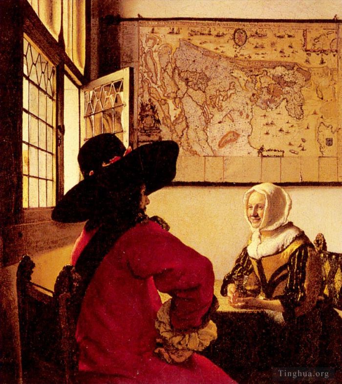 Johannes Vermeer Peinture à l'huile - Officier et fille qui rit