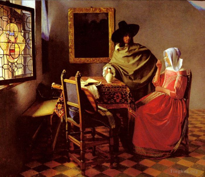 Johannes Vermeer Peinture à l'huile - Le verre de vin