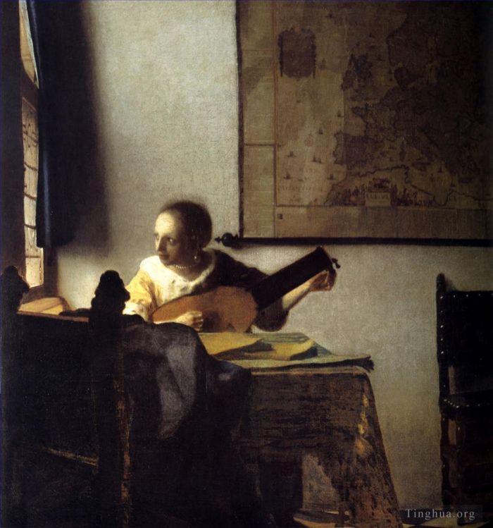 Johannes Vermeer Peinture à l'huile - Femme avec un luth