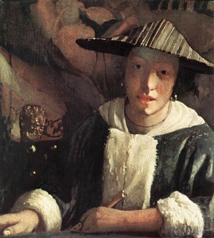Johannes Vermeer Peinture à l'huile - Jeune fille à la flûte