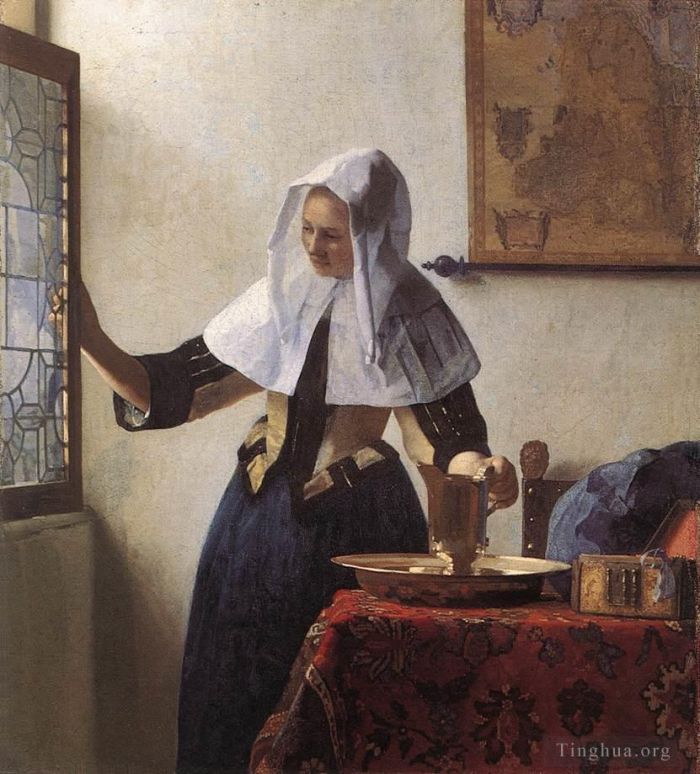 Johannes Vermeer Peinture à l'huile - Jeune femme avec une cruche d'eau