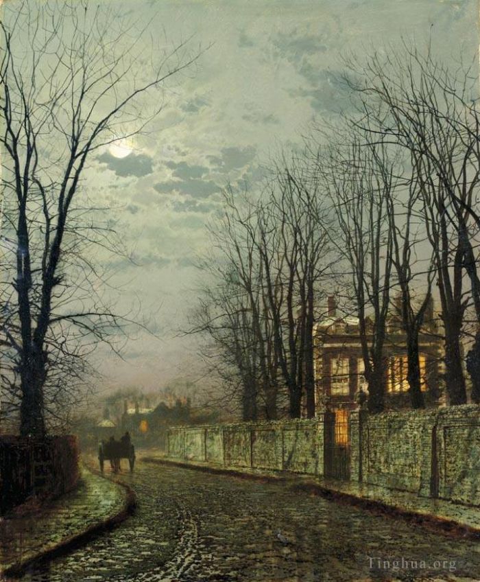John Atkinson Grimshaw Peinture à l'huile - Une lune hivernale