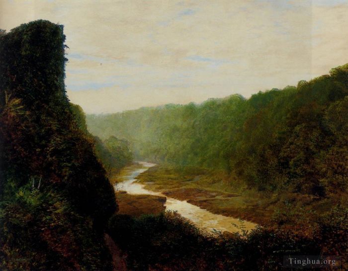 John Atkinson Grimshaw Peinture à l'huile - Paysage avec une rivière sinueuse