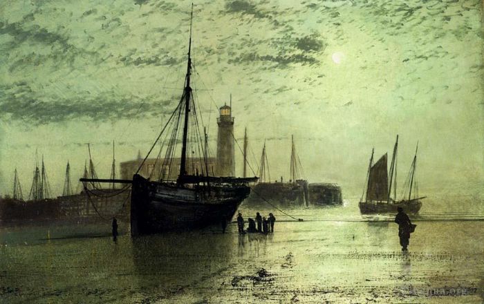 John Atkinson Grimshaw Peinture à l'huile - Le phare de Scarborough