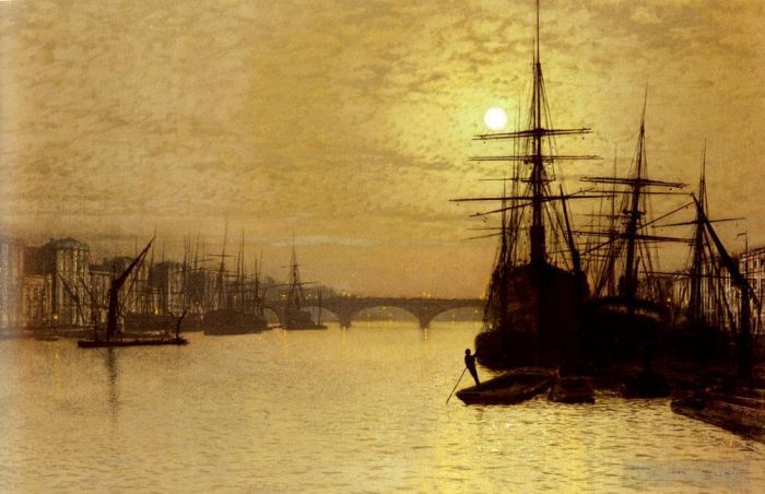 John Atkinson Grimshaw Peinture à l'huile - La Tamise sous le pont de Londres