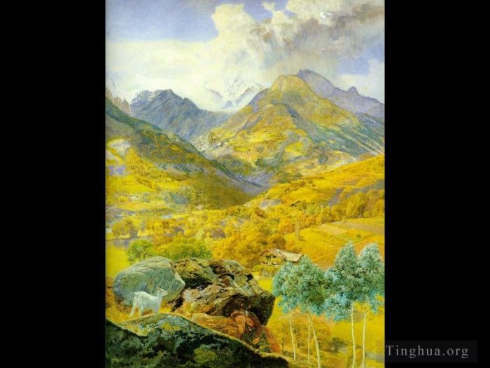 John Brett Peinture à l'huile - Le Val d'Aoste 1858