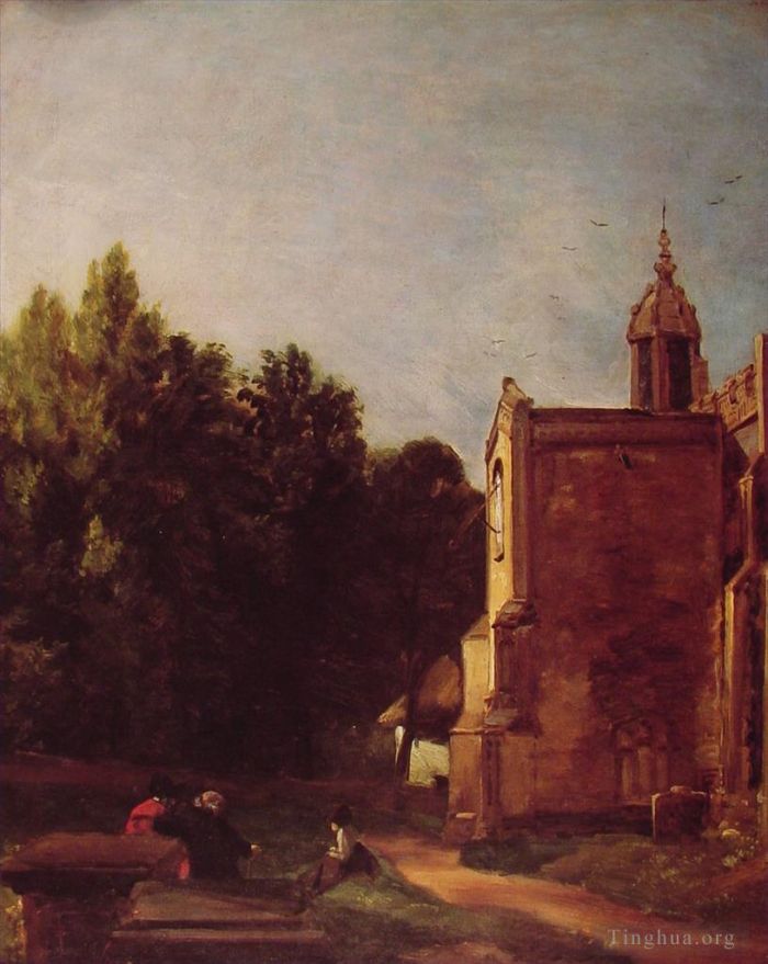 John Constable Peinture à l'huile - Un porche d'église