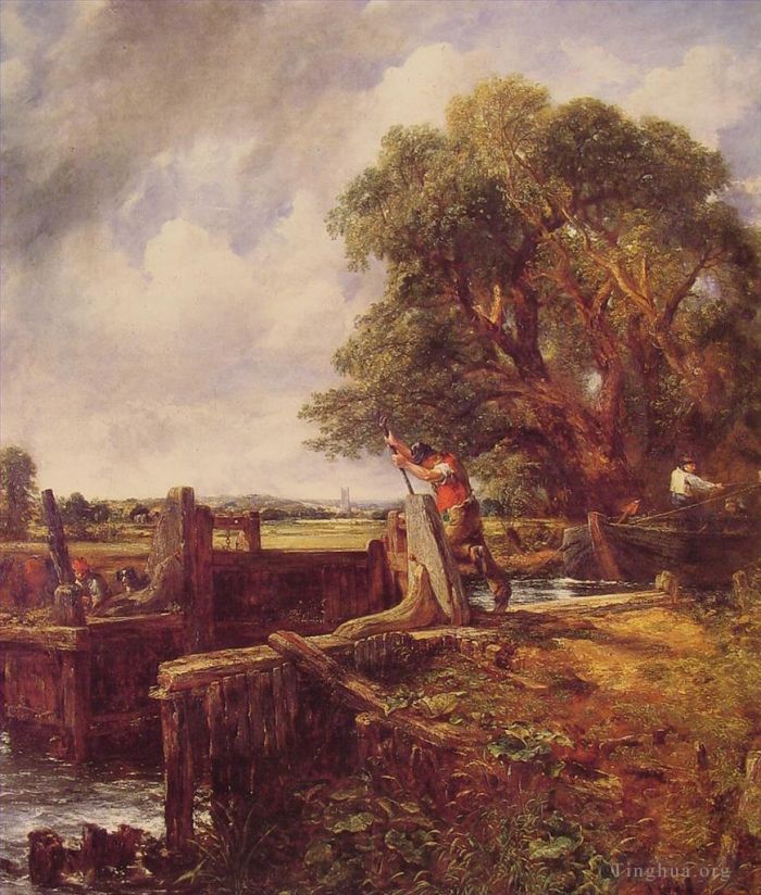 John Constable Peinture à l'huile - Bateau passant une écluse